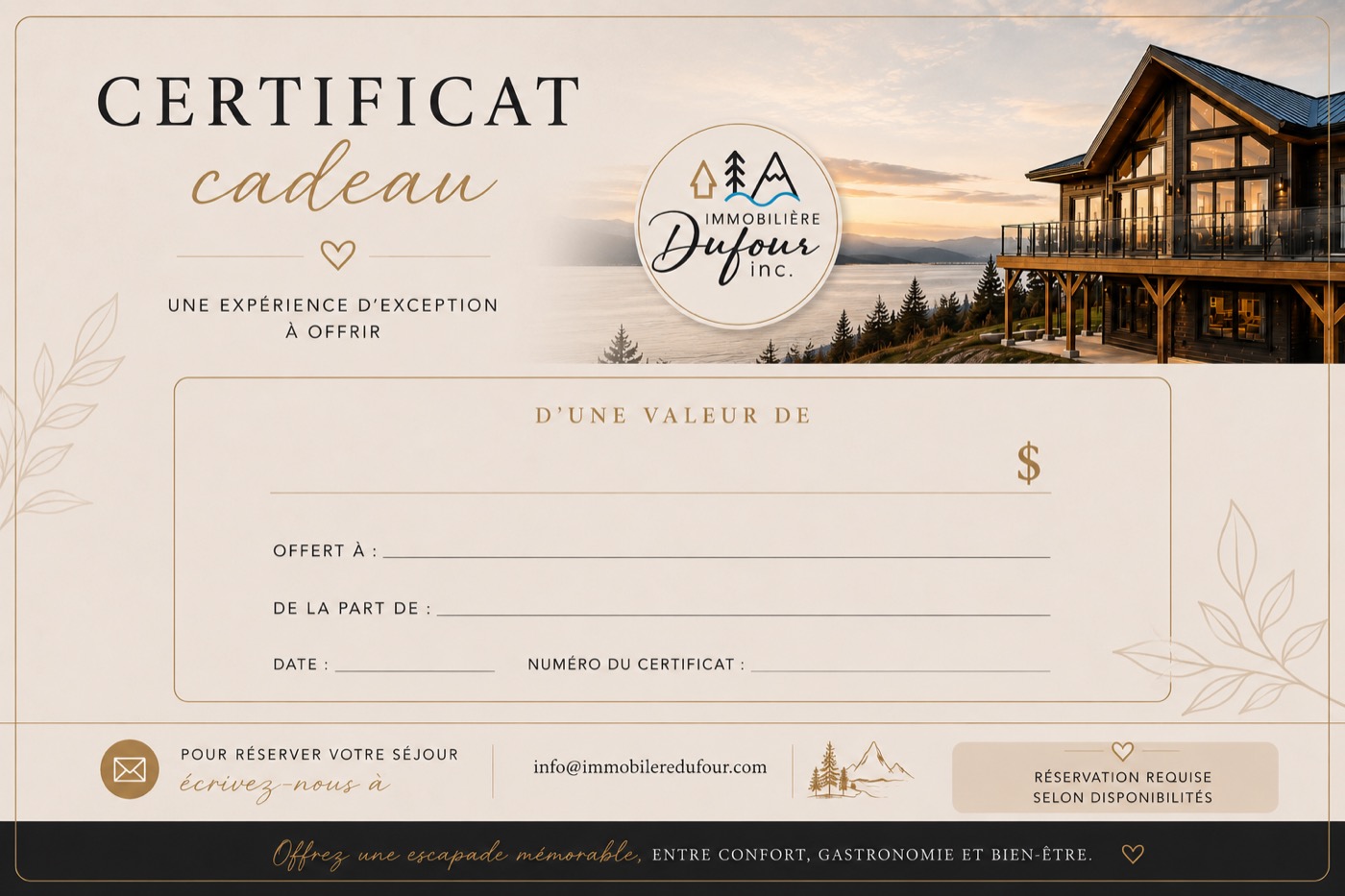 Certificat-cadeau Immobilière Dufour